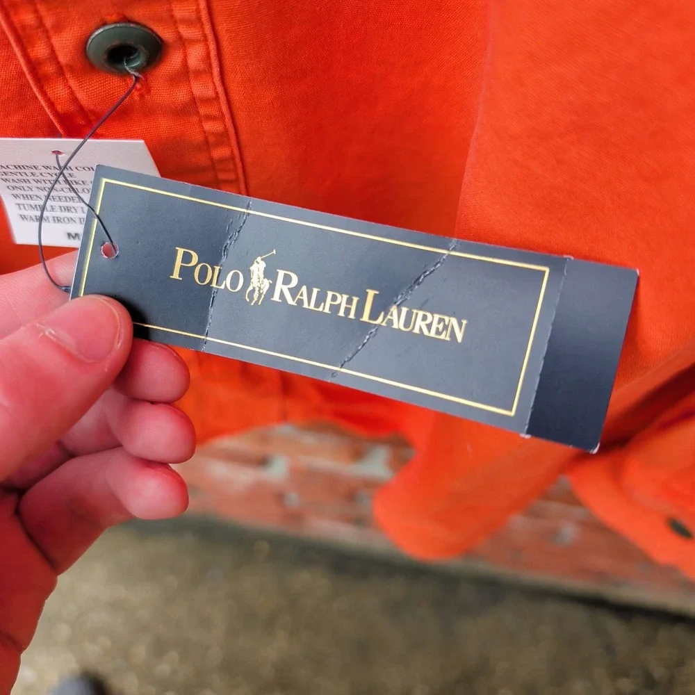 Polo Ralph Lauren Utility Shirt Mens Large Orange Canvas Elbow Patches NWT